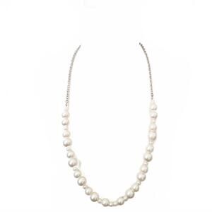 White Bubble Bead Necklace with Silver Tone Chain